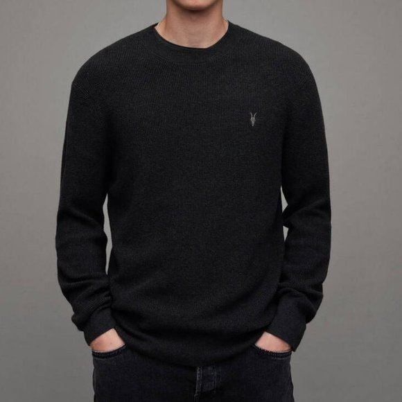 All Saints Other - AllSaints Men's Black Aspen Waffle Crew Neck Ramskull Sweater Jumper Medium